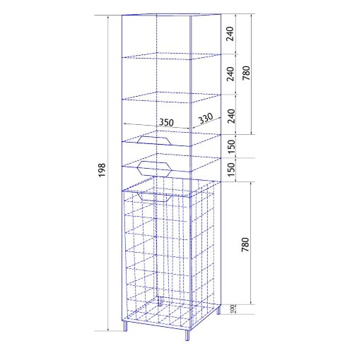 Пенал Loranto Стиль 35 с корзиной для белья, правосторонний, 350х1970х330, белый (CS00024795)