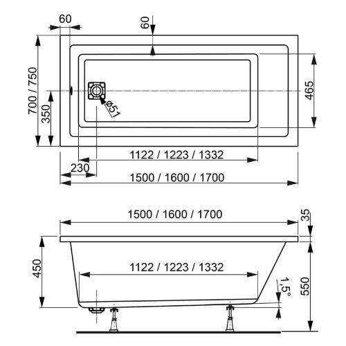 Ванна акриловая VAGNERPLAST CAVALLO прямоугольная 160х70 см, белая (VPBA167CAV2X-04)