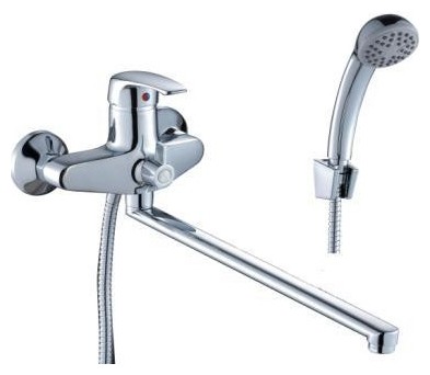 Смеситель одноручный (40мм) для ванны, с плоским изливом 350мм, дивертор с к.п., хром