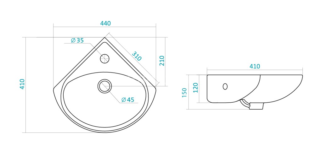 Раковина Santek "Ирис-36", угловая, белая (1.WH11.0.514)