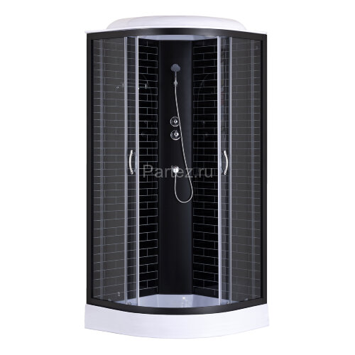 Душевая кабина Loranto 90х90х215 поддон 13см, черный кирпичный узор, прозрачное стекло 4мм, профиль черный (CS669013GB90)