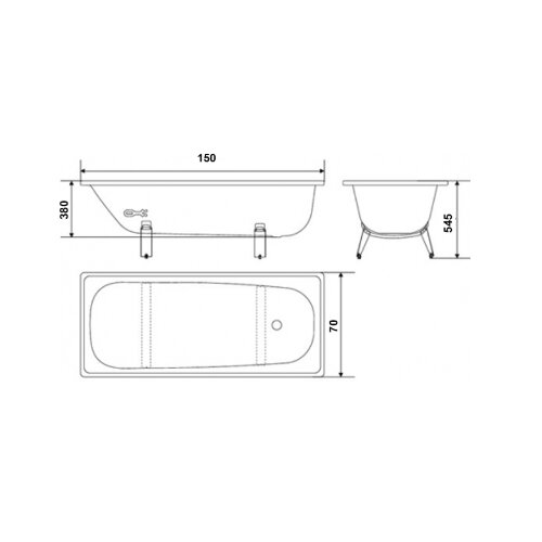 Ванна стальная WhiteWave OPTIMO 150*70 в комплекте с белыми подставками (OL-1500)