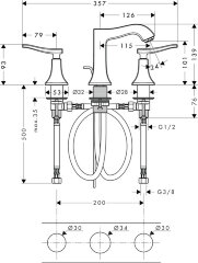 31073000 Metris Classic Смеситель для раковины, на 3 отверстия, со сливным гарнитуром