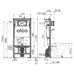 Сет инсталляция Alсa AM101/1120-4:1 RU M578-0001 + унитаз Grado AZ-0046 чёрный матовый с сиденьем ми