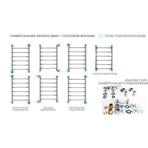 Полотенцесушитель водяной ДВИН R Primo 80/40 1"-3/4"-1/2" К3 Полированный (4627086037360)