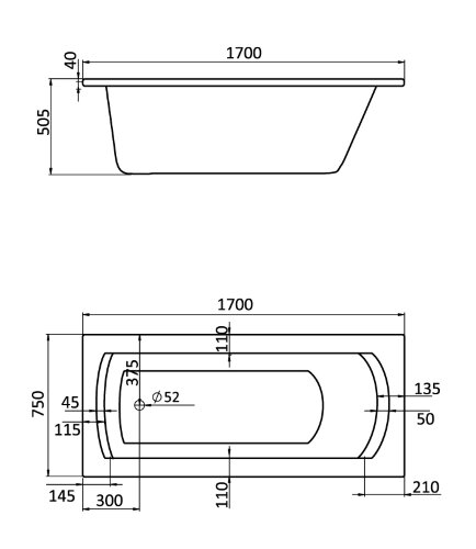 Ванна акриловая Santek Монако XL прямоугольная 170х75, белая