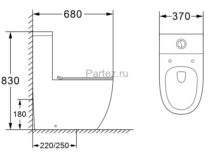 Унитаз-моноблок AZARIO MORANO 680x370х830 напольный, безободковый, в комплекте со смывным механизмом