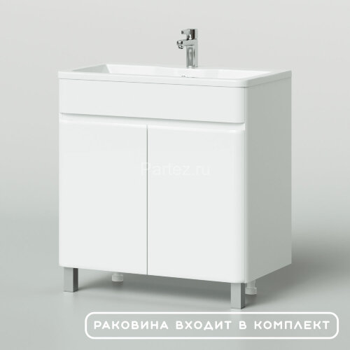 Комплект тумба Итана Roberto 80 (795х455х850) напольная, с раковиной Adel 80, белый глянец (295461)