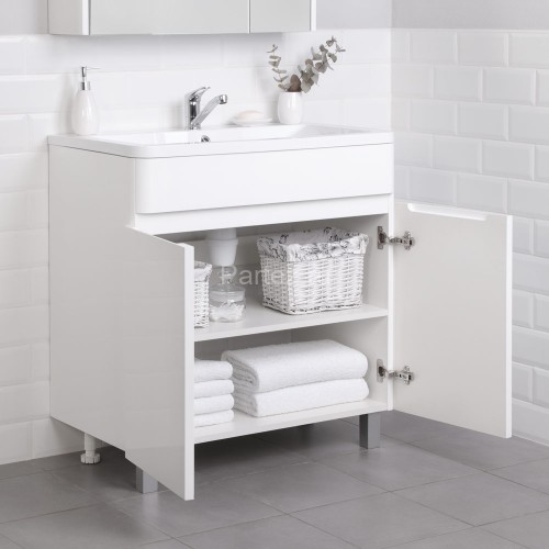 Комплект тумба Итана Roberto 80 (795х455х850) напольная, с раковиной Adel 80, белый глянец (295461)