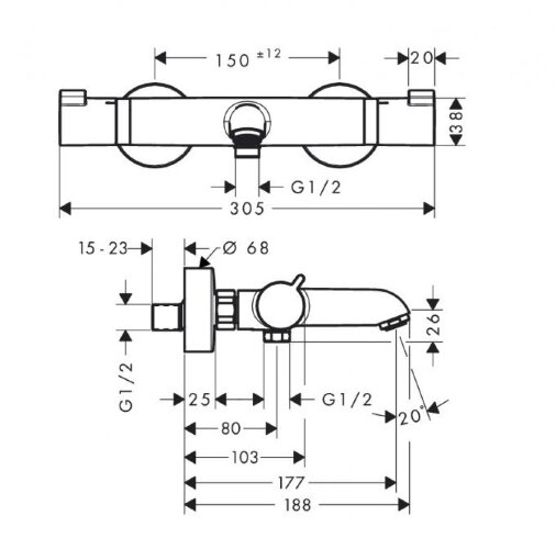 13114000 Термостат для ванны Ecostat Comfort, ВМ, ½'