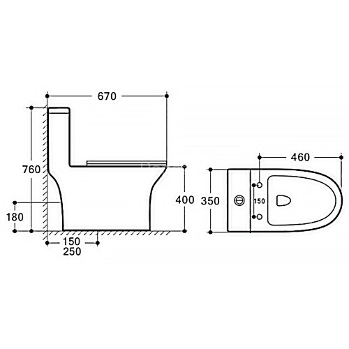 Унитаз-моноблок Azario Terni 350х670х760 напольный, безободковый, горизонтальный слив, сиденье дюроп