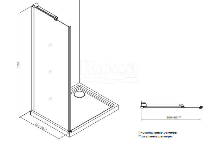 Душевое ограждение Roca Metropolis боковая часть 900X1950 прозрачное стекло, профиль хром (MP3509012M)