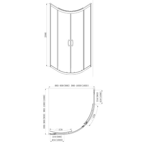 Душевое ограждение Azario MILTON 900х900х2000, БЕЗ ПОДДОНА, полукруглое, прозрачное стекло 6 мм, цвет профиля серебро (AZ-ND2142 900)