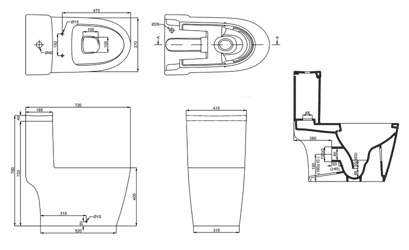 Унитаз-моноблок Creo Ceramique ONE 370х720х760 безободковый, в комплекте с быстросъемным сиденьем ми