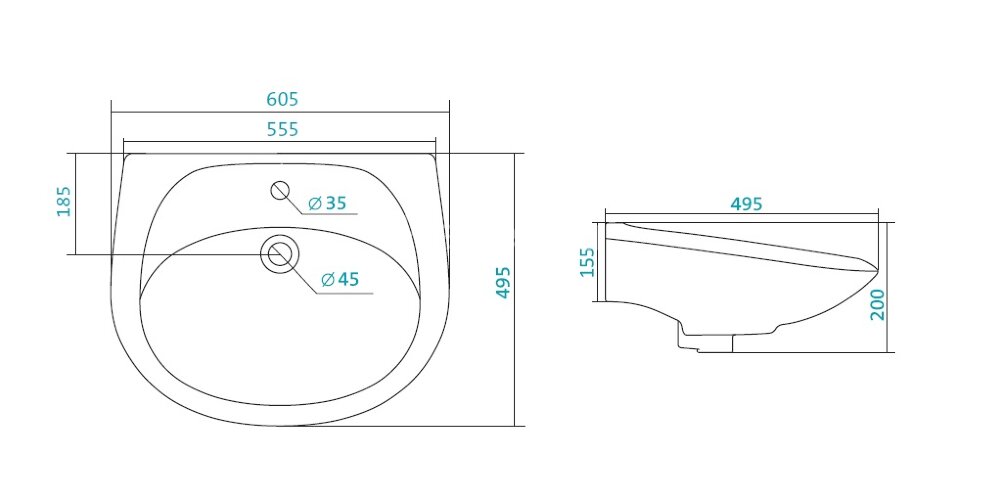 Раковина Santek "Бриз-55", белая (1.WH11.0.460)
