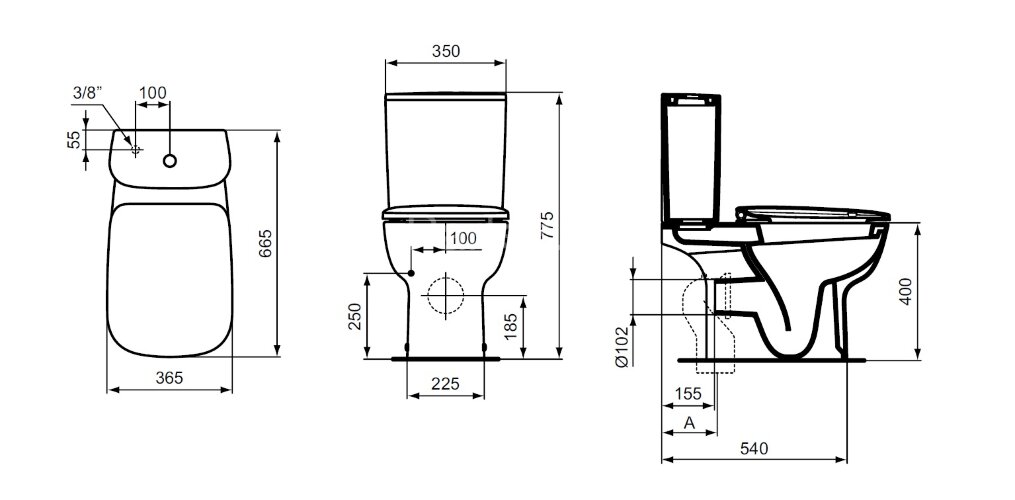 Унитаз-компакт (чаша) Ideal Standart ESEDRA напольный, короткая проекция, глубокий смыв (T282001)
