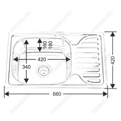 Мойка 6642 U MELANA 0,6/160 врезная прямоугольная с сифоном (218 t *10)