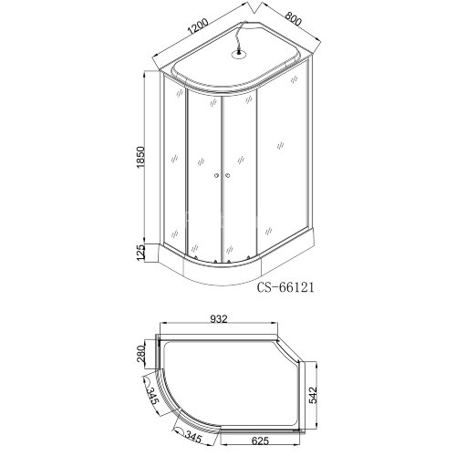 Душевая кабина LORANTO 120х80х215 с низким поддоном 13 см, черное закаленное стекло 4 мм, профиль хром (CS-66121R G 120)