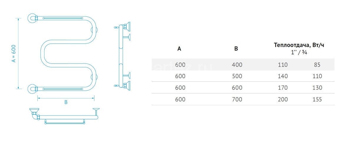 Полотенцесушитель водяной Маргроид М-образный "Вид 38" 60х50, хром