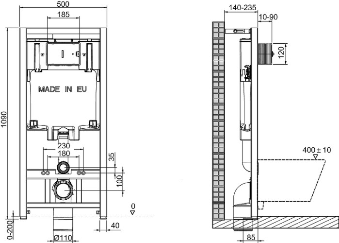 Унитаз c инсталляцией Jacob Delafon MODERN LIFE сиденье микролифт, клавиша хром (E21773RU-00)