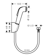 Hansgrohe 32127000 Гигиенический душ, со шлангом 1,25 м и держателем, 1/2