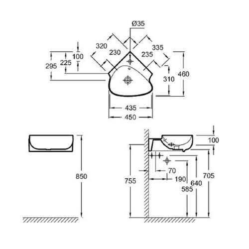 Раковина-рукомойник Jacob Delafon Nouvelle Vague 46 угловая, белая (EGL112-00)