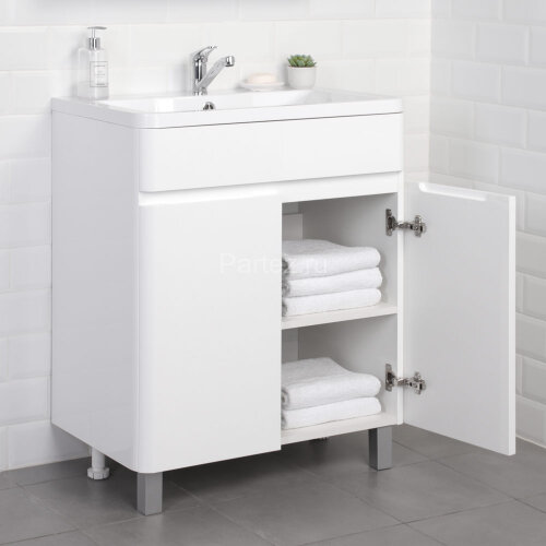 Комплект тумба Итана Roberto 70 (700х453х850) напольная, с раковиной Adel 70, белый глянец (315239)