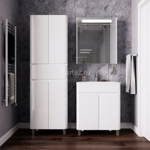 Комплект тумба Итана Roberto 70 (700х453х850) напольная, с раковиной Adel 70, белый глянец (315239)