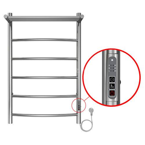 Полотенцесушитель электрический AZARIO VERONA 500/800 5 секций, с полкой, диммер справа, хром (AZ048
