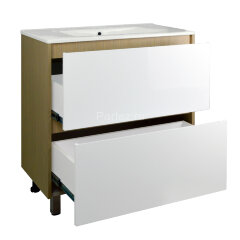 Комплект тумба Стиль Stella 70/2Н 720х810х460 Дуб дымчатый/Белый, под раковину Leon 7506-70 (CS00076