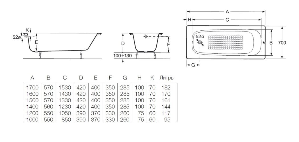 Ванна чугунная Roca CONTINENTAL 160х70, противоскользящее покрытие