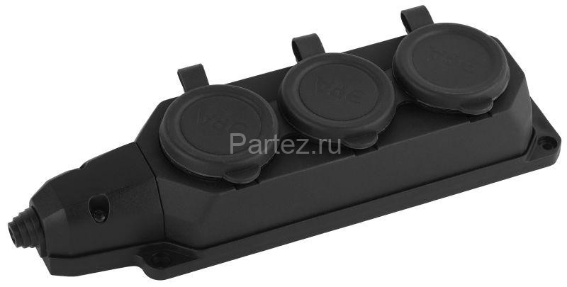 Колодка удлинителя 3-м с заземл. 16А IP44 K-3e-B-IP44 каучук черн. Эра Б0044545