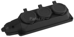 Колодка удлинителя 3-м с заземл. 16А IP44 K-3e-B-IP44 каучук черн. Эра Б0044545
