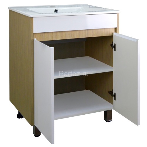 Комплект тумба Стиль Stella 60Н 620х810х470 Дуб дымчатый/Белый, под раковину Leon 7506-60 (CS0007645