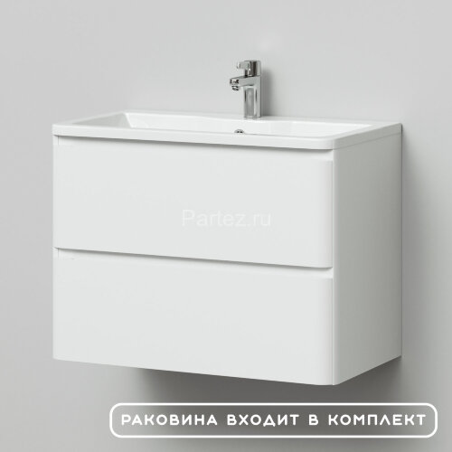 Комплект тумба Итана Roberto 80 (795х56х06) подвесная, с раковиной Adel 80, белый глянец (375043)