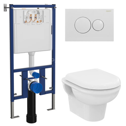 Промо-сет, состоящий из инсталляции Loranto, кнопки для инсталляции круглой белой, подвесного унитаз