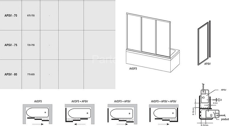 Шторка для ванны неподвижная Ravak 70х137 цвет профиля белый (9501010241)
