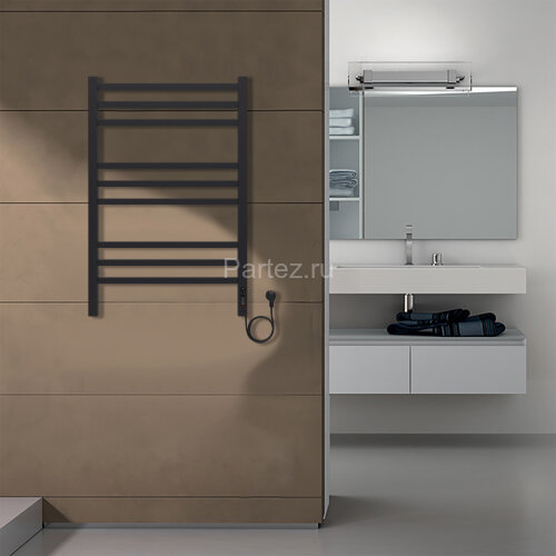 Полотенцесушитель электрический AZARIO ANCONA 500/800 квадрат, 9 секций, диммер справа, черный (AZ71