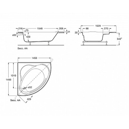 Ванна акриловая Roca Bali 145х145 угловая (7.2480.6.400.1)