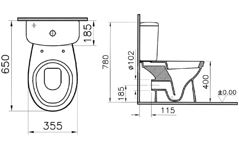 Унитаз-компакт напольный Vitra Norm Fit 355х650х780, сиденье дюроплатс с микролифтом, белый (9844B09