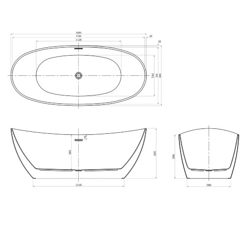Ванна акриловая Azario GLASGOW 1800х800х665, свободностоящая, в комплекте с сифоном и металлической
