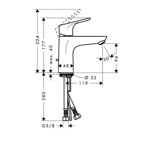 31607000 Focus Смеситель для раковины 100, однорычажный, со сливным гарнитуром, хром