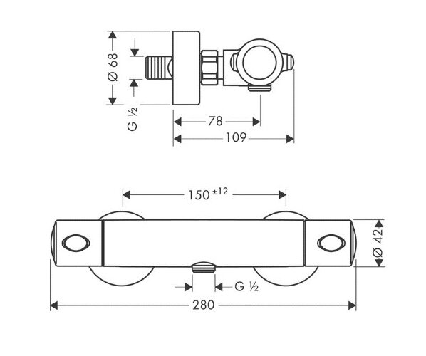 13261000 XX Термостат для душа Ecostat 1001 SL, ВМ, ½’ (снят с пр-ва)