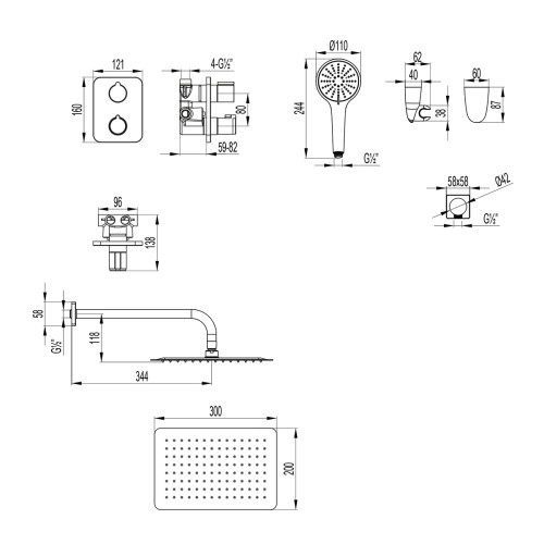 Смеситель Lemark Bronx LM3749GM для ванны и душа термостатический, встраиваемый