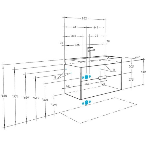Тумба под раковину AQUATON Оливия 90 подвесная Грей/Дуб Ойстер (1A254401OLUG0)