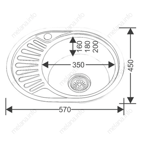 Мойка 5745 U MELANA 0,8/180 ДЕКОР врезная овальная с сифоном (152D t *12)