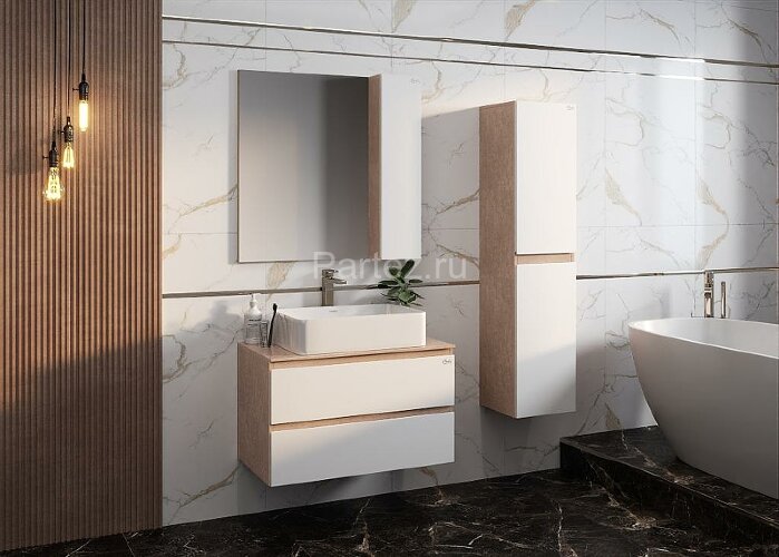 Зеркало-шкаф Onika Алеста 80.00 R Камень светлый, белый (208095)