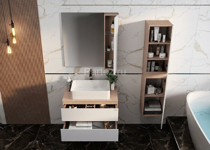 Зеркало-шкаф Onika Алеста 80.00 R Камень светлый, белый (208095)