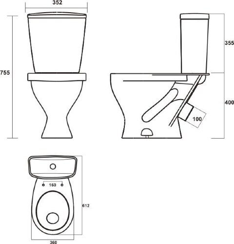 Унитаз-компакт Sanita Эталон Эконом с сиденьем стандарт (WC.CC/Etalon/1-P/WHT.G/S1)