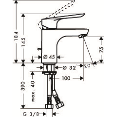 71160000 Logis E Смеситель для раковины 70, однорычажный c донным клапаном, хром